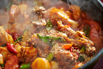 Korean spicy chicken hot pot 