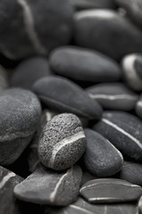 Selection Of Black Pebble With A Single White Stripe