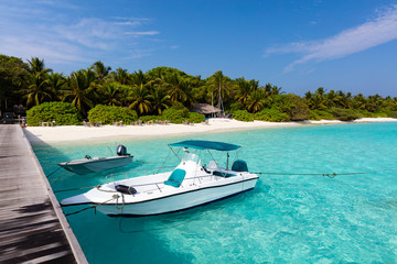 Naklejka na ściany i meble Private jetty on pristine tropical beach