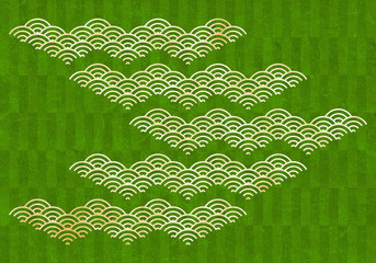 背景：青海波 市松模様 波 海 市松 伝統 和風 和柄 図案 壁紙 テクスチャー 緑 屏風
