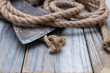 Rope and ax.