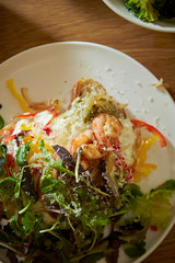 Mashed potato and shrimp salad 