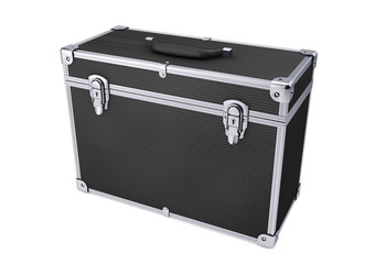 Black alluminium professional hard case isolated on white. 3d rendering