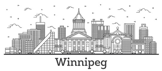 Obraz premium Outline Winnipeg Canada City Skyline with Modern Buildings Isolated on White. Vector Illustration. Winnipeg Cityscape with Landmarks. 