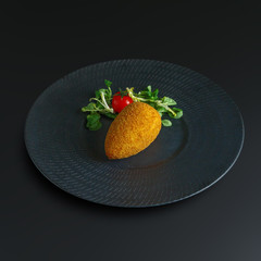 Dishes of traditional Russian cuisine. Restaurant serving. Black background.