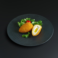 Dishes of traditional Russian cuisine. Restaurant serving. Black background.