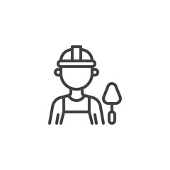 Construction worker with trowel line icon. linear style sign for mobile concept and web design. Repair man builder with a trowel tool outline vector icon. Symbol, logo illustration. Vector graphics