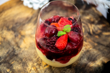 Red Fruit Medley which is German compote with custard
