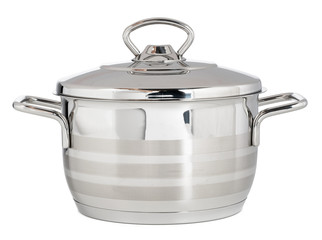 Stainless steel saucepan isolated on white background