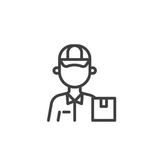Fototapeta premium Delivery man worker line icon. linear style sign for mobile concept and web design. Courier delivery box outline vector icon. Symbol, logo illustration. Vector graphics