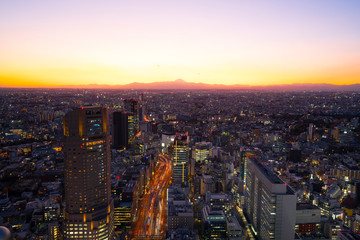 富士山と渋谷の街並み　トワイライト　2019年12月