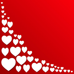 White hearts on a red background. Design for valentines day greeting card. Vector illustration.