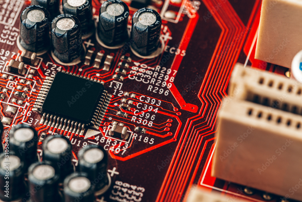 Poster close up of a electronic circuit board with processor