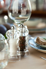 Elegant dinner table served for banquet event