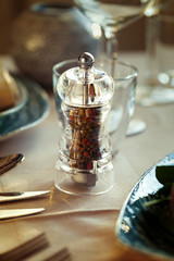 Elegant dinner table served for banquet event