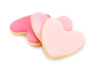 Obraz na płótnie Canvas Heart shaped cookies for Valentine's day on white background