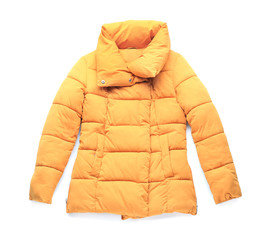 Stylish winter coat on white background