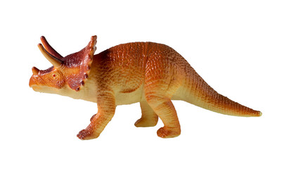 Triceratops dinosaur plastic toy on white background