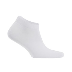 Blank white cotton sport short sock on invisible  foot isolated on white background as mock up for advertising, branding, design, side view, template.