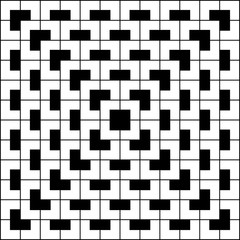 White polygon and black square repeat pattern background. White geometric, chevron, L shape pattern on black background vector.