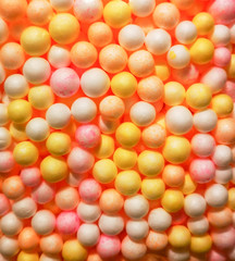 Closeup of colorful foam beads or spheres