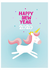 Cute unicorn, New Year 2020 card, Background, Postcard, cute wallpaper