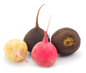 Black, white and red radish.