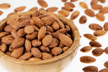 Almonds, a great comfort food and snack on white background