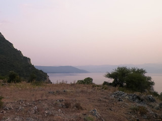 Beautiful sunset over Lake Ochrid. Macedonia.