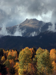 Hills during sunrise in mountain valley. Beautiful natural landscape