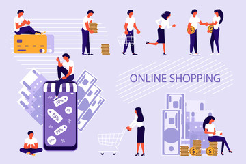 Set of online shopping concept