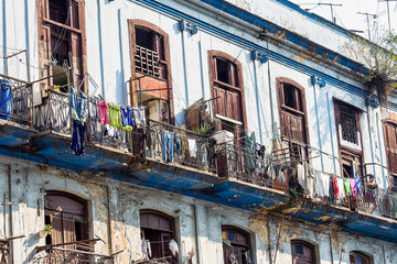 Old living colorful houses in the center of Havana, Cuba