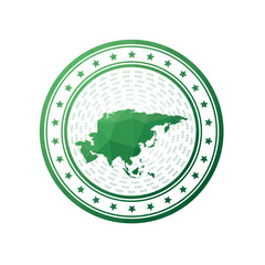 Flat low poly stamp of Asia. Polygonal Asia badge. Trendy vector logo of the continent.