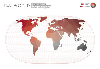 Vector map of the world. Natural Earth II projection of the world. Red Grey colored polygons. Neat vector illustration.