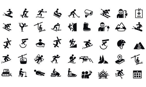 Snow Skiing Icons Vector Design Black And White 