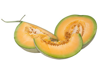 three piece melon solated on white background with clipping paths