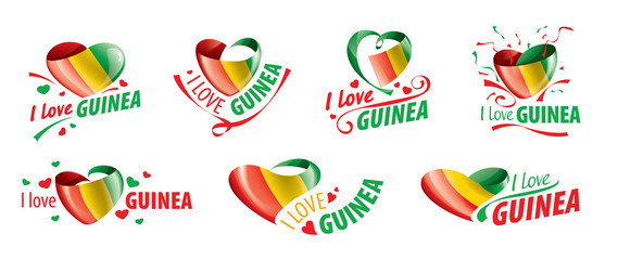 The national flag of the Guinea and the inscription I love Guinea. Vector illustration