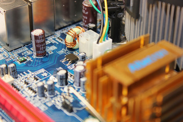 Closeup of electronic circuit board or PCB printed circuit board