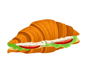 Traditional Meal of Crispy Croissant with Stuffing Vector Illustration