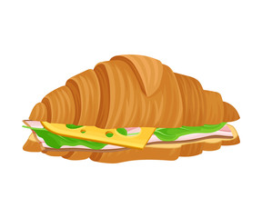 Ruddy French Croissant with Stuffings Isolated on White Background