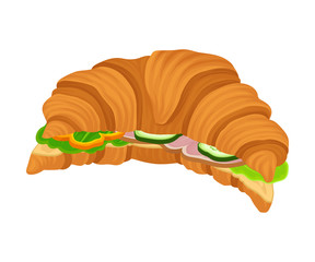 Croissant Stuffed with Vegetables and Slab of Meat Vector Illustration