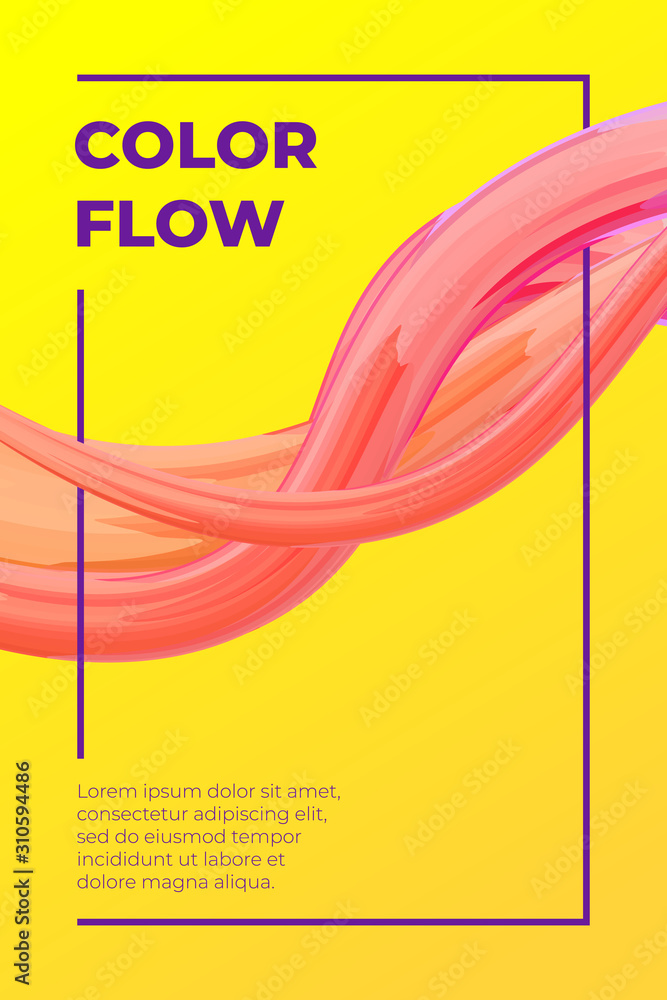 Poster modern colorful dynamic fluid flow poster template. red wave liquid shape on yellow color background