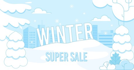 Winter Super Sale on Holidays Advertising Poster