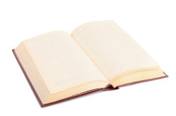 Open old hardcover book isolated on white