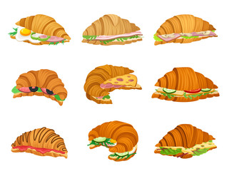 Freshly Baked Realistic Croissants with Different Stuffings Vector Set