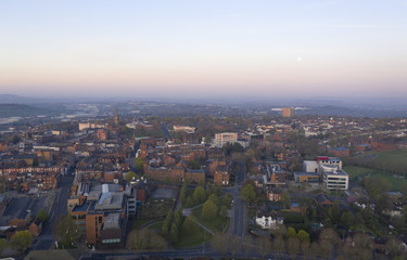 Fototapeta na wymiar Dudley town centre aerial view at dawn