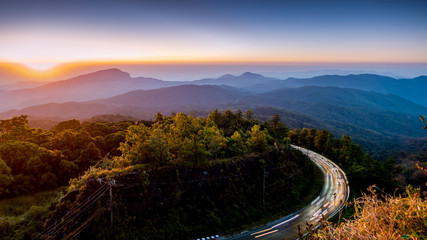 Landscape Doi Inthanon National park in the sunrise at Chiang Mai Province, Thailand