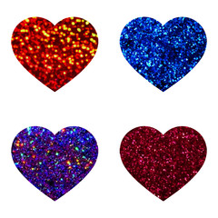 Vector glitter shiny hearts with different colors