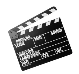 Clapper board isolated on white. Cinema production