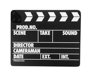 Clapper board isolated on white. Cinema production